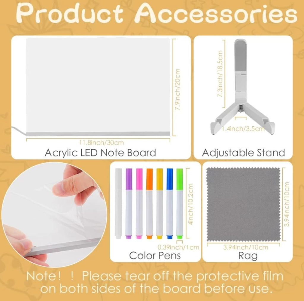 3d Acrylic LED Message Board, LED Message Board With Pen(30 x 20cm) Table Lamp (30 cm, Transparent)