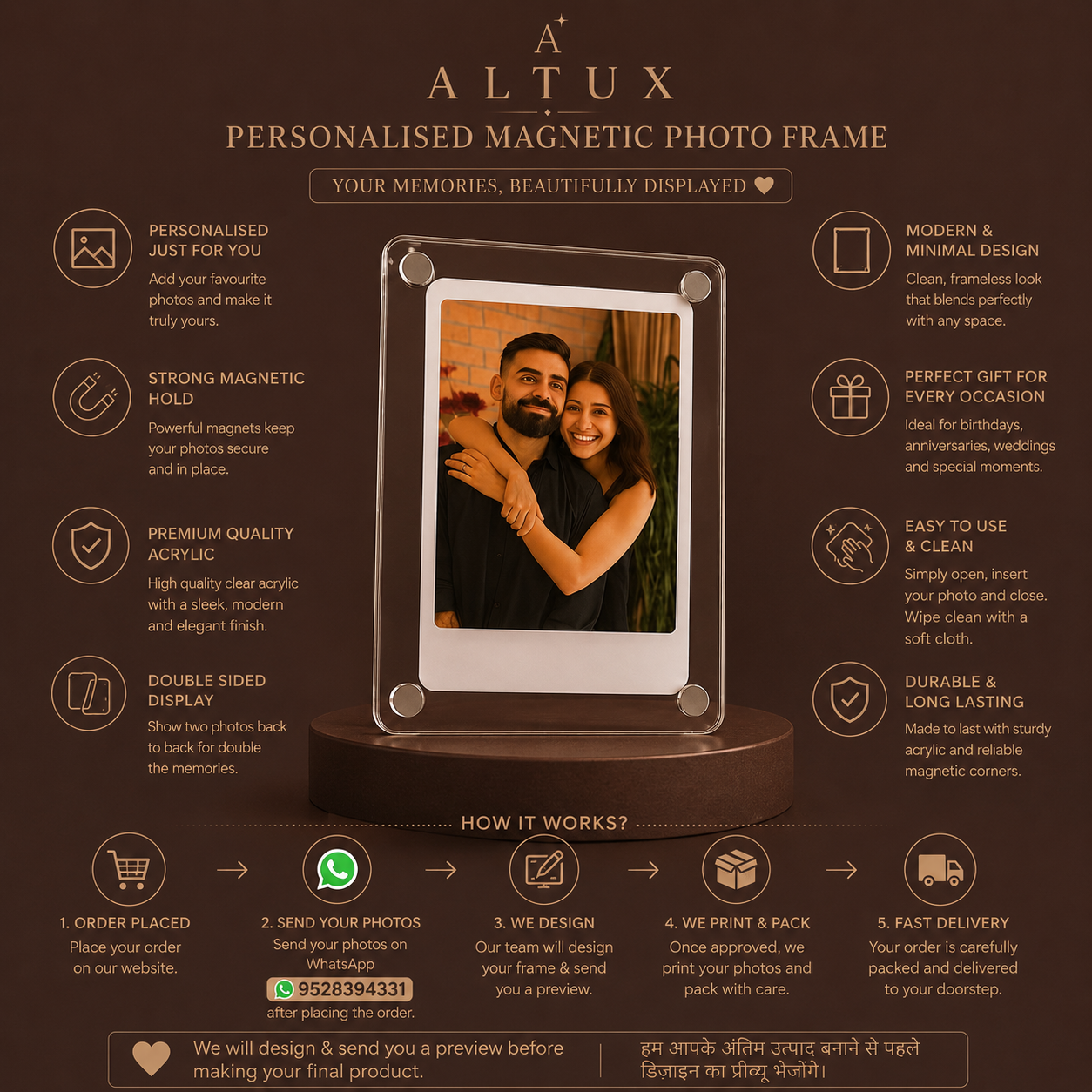 Personalised Magnetic Photo Frame | Custom Acrylic Photo Frame | ALTUX