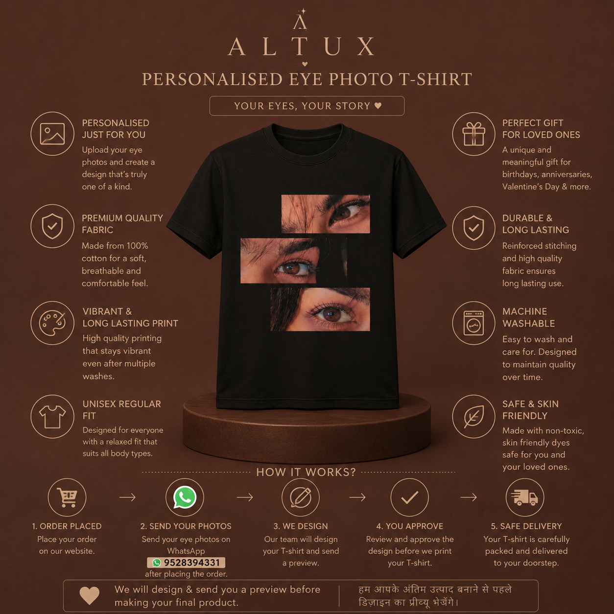 Personalised Eye Photo T-Shirt | Custom Printed Cotton T-Shirt | ALTUX