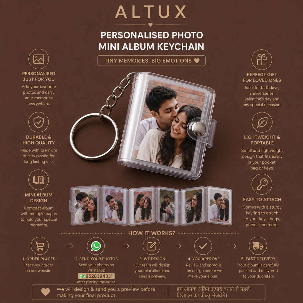 Personalised Photo Mini Album Keychain | Custom Photo Keychain | ALTUX