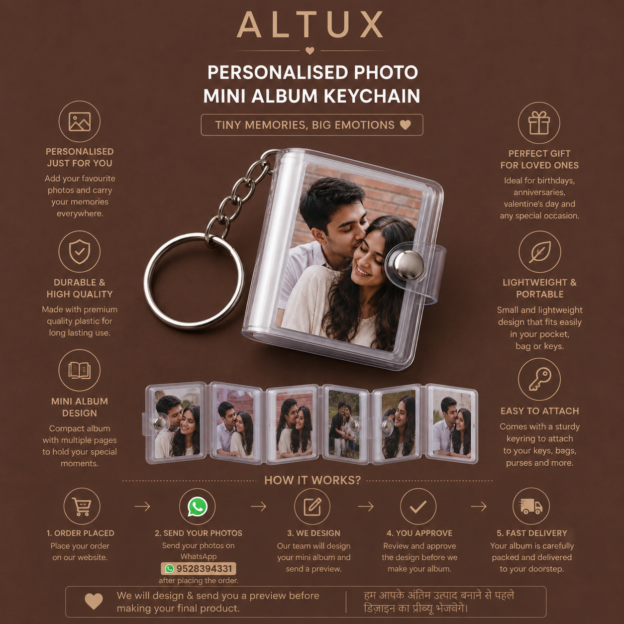 Personalised Photo Mini Album Keychain | Custom Photo Keychain | ALTUX