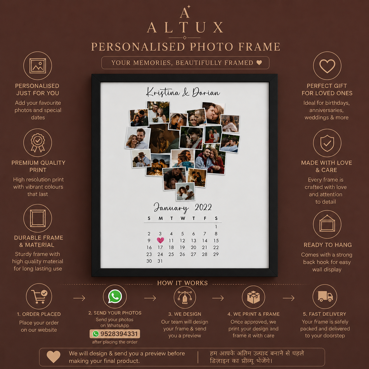 Personalised Photo Frame | Custom Photo Frame Gift | ALTUX