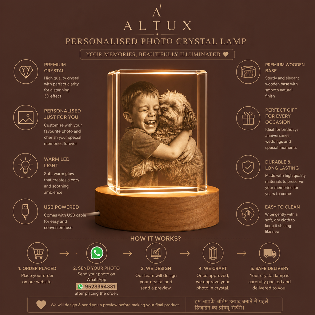 Personalised Photo Crystal Lamp | Custom LED Crystal Lamp | ALTUX