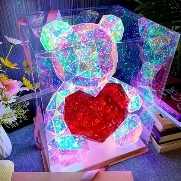 3D Crystal Teddy Bear Night Light with Heart - Cute Colorful LED Table Lamp, Gift-Ready Glowing Teddy Bear Lamp (1 Pc)