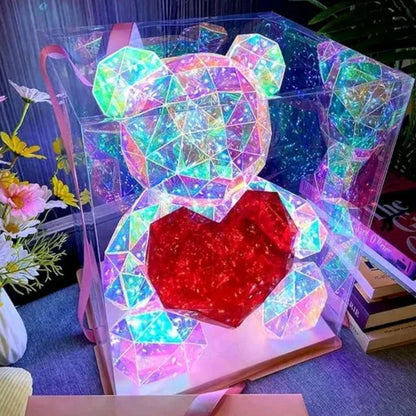 3D Crystal Teddy Bear Night Light with Heart - Cute Colorful LED Table Lamp, Gift-Ready Glowing Teddy Bear Lamp (1 Pc)